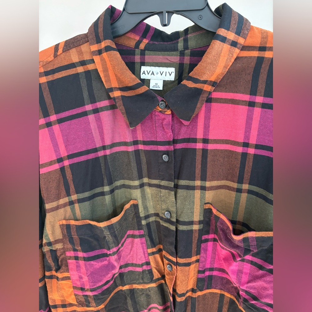 Ava & Viv Multicolor Plaid Button Down Shirt - Picture 3 of 6